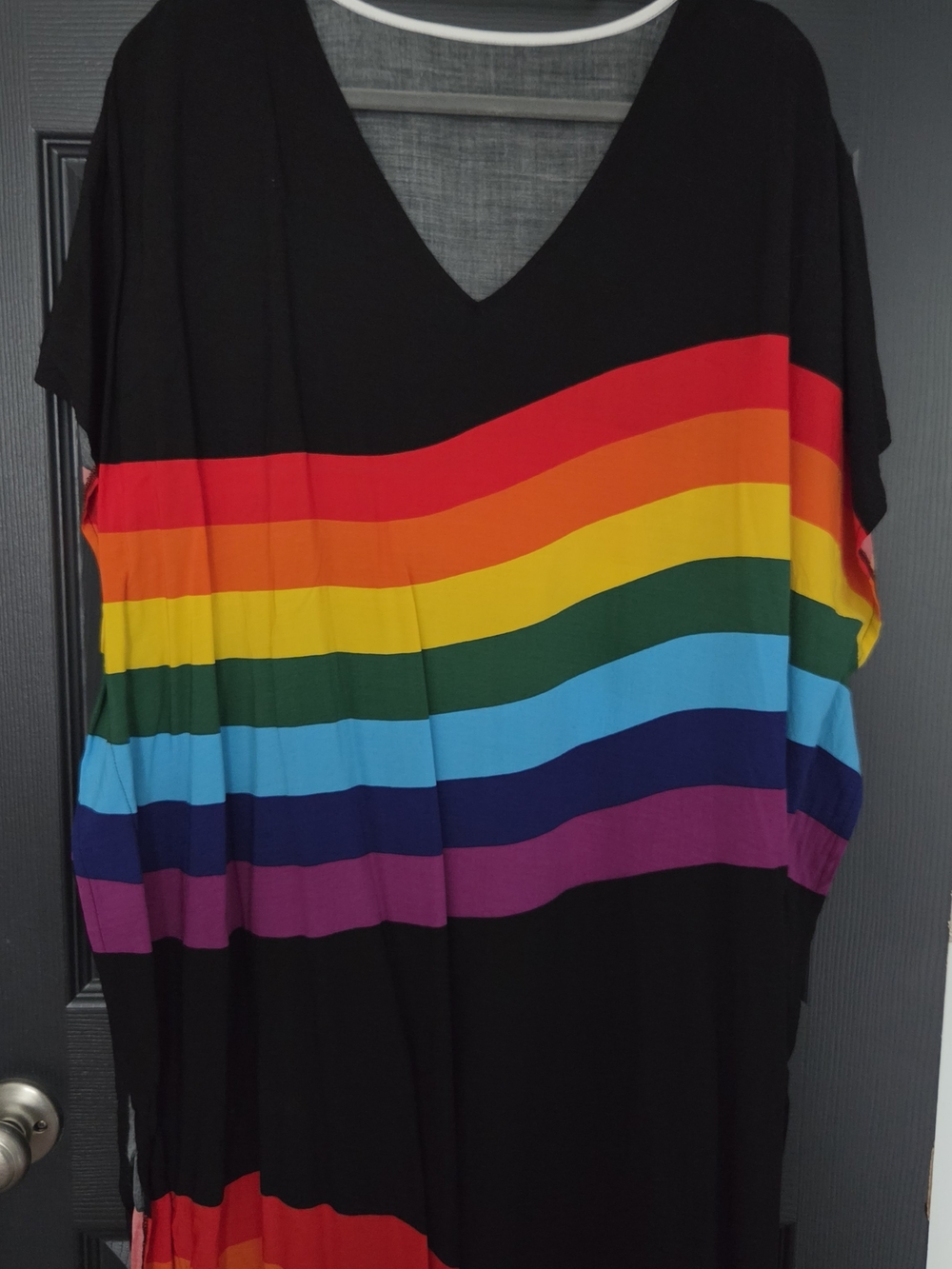 Black Rainbow Stripe V-Neck Kaftan